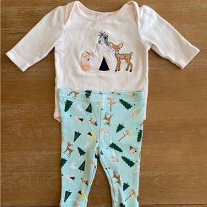 Boho Fox And Deer Spring Baby Onesie And Pant Outfit 0-3 Months